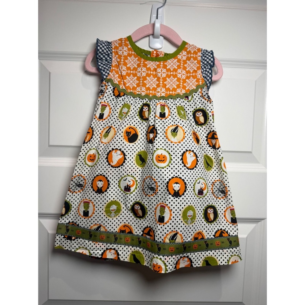 Matilda Jane Halloween Dress 18-24m Polka Dot Ghost Pumpkin Flutter Sleeve